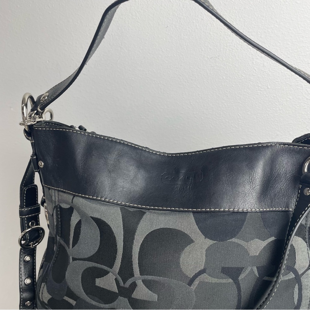 Coach Zoe Signature Jacquard Purse F14710 Shoulder Bag Logo Black Gray - Picture 10 of 14